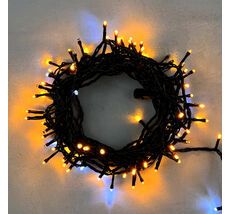 Гирлянда Нить 10м Желтая с Мерцанием Белого Диода 24В, 100 LED, Провод Черный ПВХ, IP54 PST100BLW-11-1Y