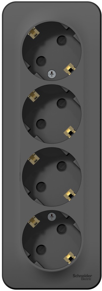 Розетка накладная четверная с заземлением и шторками (антрацит) Systeme Electric BLNRA011416