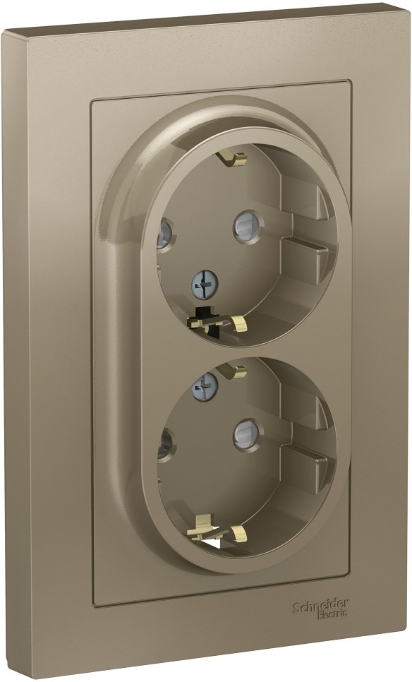 Розетка встраиваемая двойная с заземлением и шторками (шампань) Systeme Electric ATN000526
