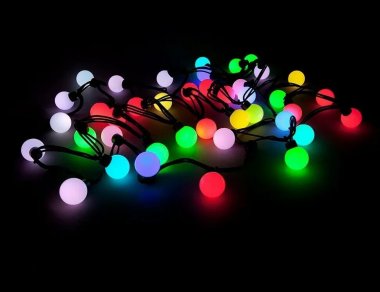 Гирлянда Шарики 5м RGB 220В, Диаметр Шарика 40мм, 20 LED, Провод Черный Каучук, IP65 LTC HB20-1-2RGB
