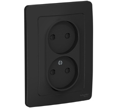 Розетка встраиваемая двойная без заземления со шторками (антрацит) Systeme Electric BLNRS000126