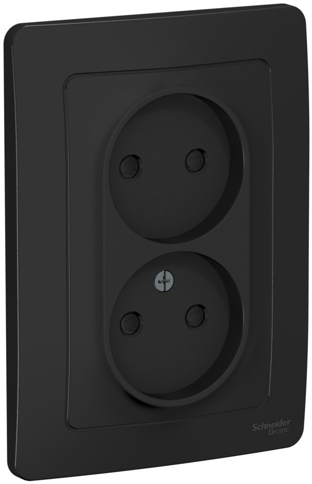 Розетка встраиваемая двойная без заземления со шторками (антрацит) Systeme Electric BLNRS000126