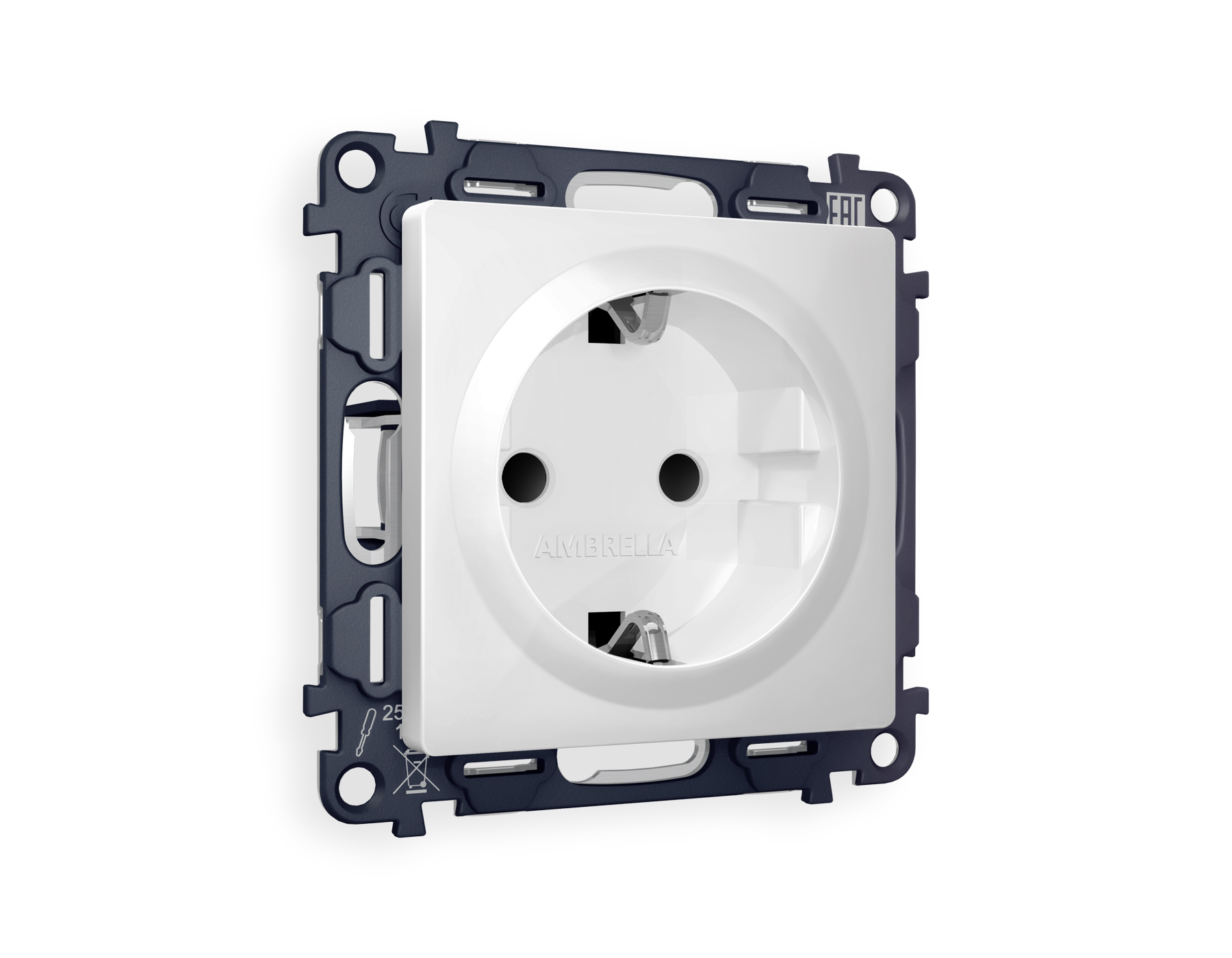 Розетка Ambrella Volt ALFA с заземлением со шторкми 2P+E 16A-250V QUANT MA107010_AMB