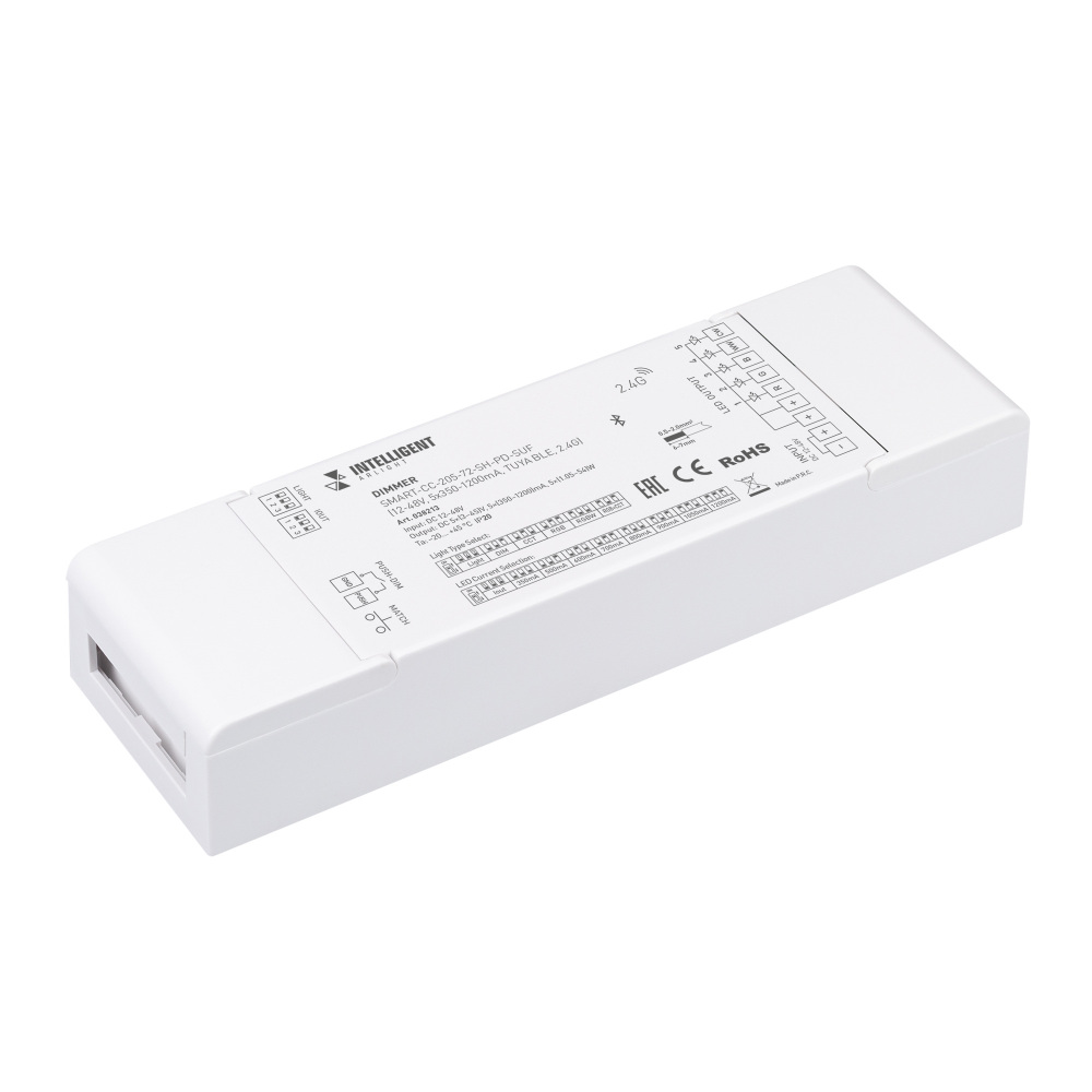 INTELLIGENT ARLIGHT Диммер SMART-CC-205-72-SH-PD-SUF (12-48V, 5x350-1200mA, TUYA BLE, 2.4G) (IARL, IP20 Пластик, 5 лет) 038213 Arlight 038213_ARL