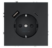 Розетка встраиваемая VOLTUM S70 с заземлением и защитными шторками, 16А, с USB, A+С VLS040507