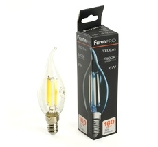 Лампа светодиодная филамент C35T свеча на ветру 6W 175-265V E14 6400К Feron 51264_FR