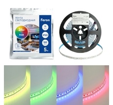 Светодиодная LED лента 120SMD(3535)/м 11Вт/м 24V RGB IP20 Feron 51823_FR