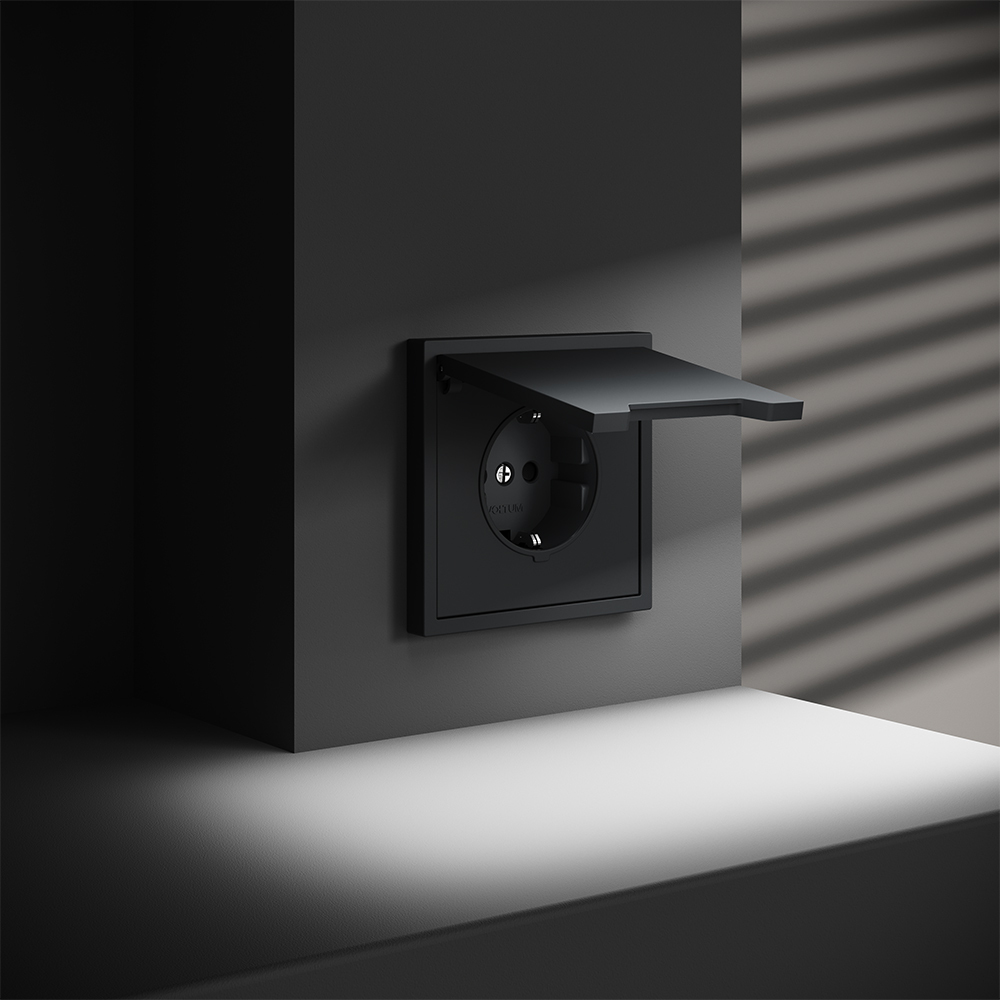 Розетка встраиваемая VOLTUM S70 с заземлением, защитными шторками и крышкой 16А VLS040307