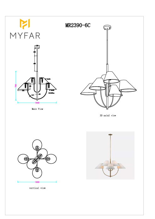 Потолочная люстра на штанге MyFar MR2390-6C