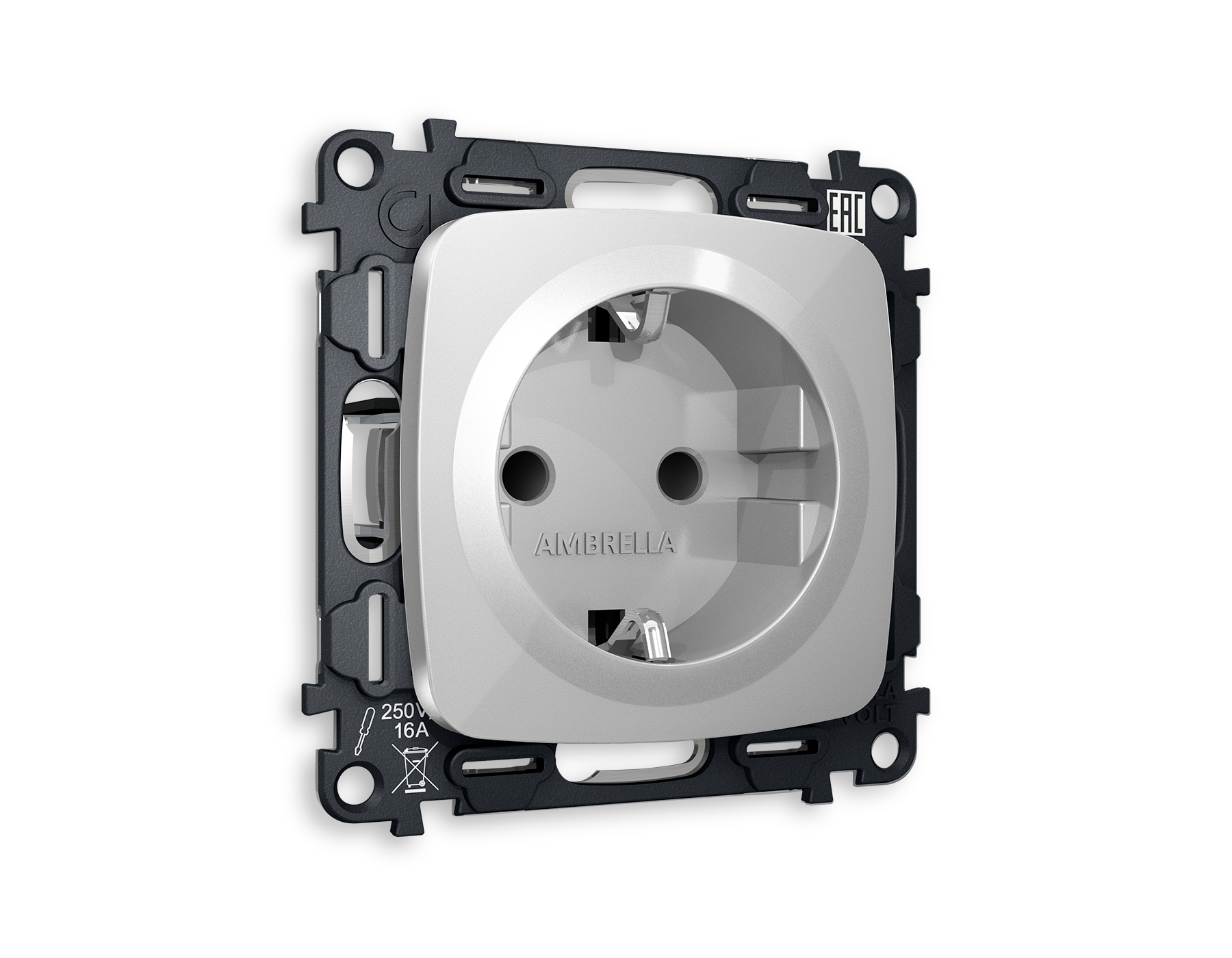 Розетка Ambrella Volt OMEGA с заземлением и шторками 2P+E 16A-250V QUANT MO407010_AMB