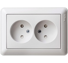 Розетка встраиваемая двойная без заземления со шторками (белый) Systeme Electric RS16-254-18