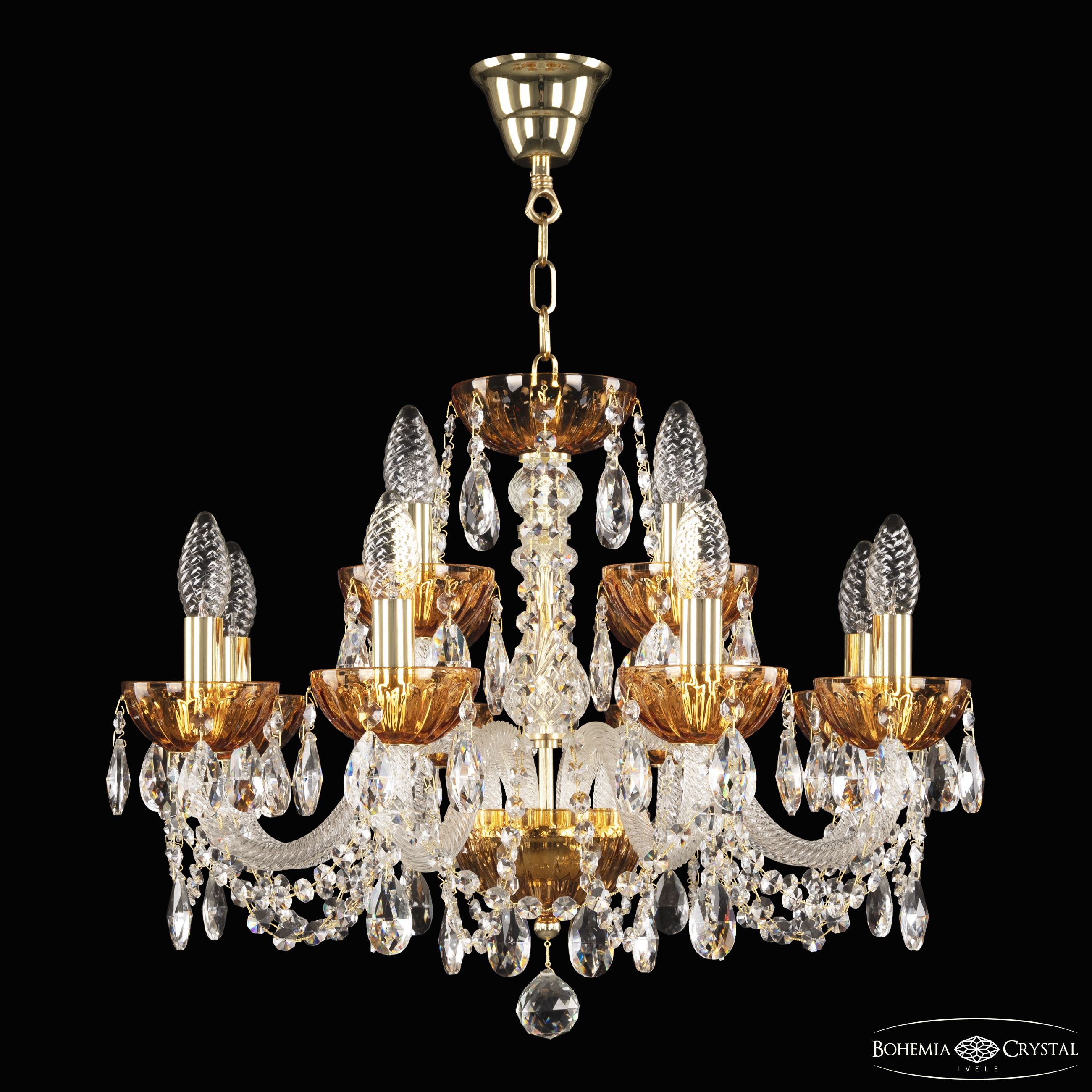 Хрустальная люстра Bohemia Ivele Crystal 5402/8+4/195 G Amber/M-1H_BI