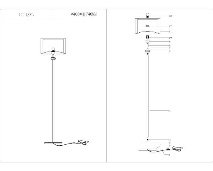 Торшер NewPort 1111/FL без абажуров_NP