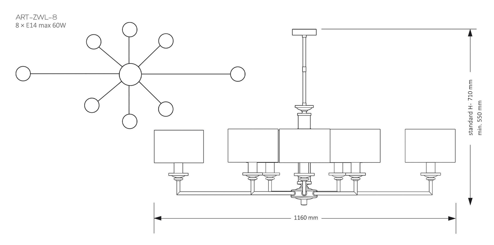 Подвесная люстра Kutek MOOD ARTU ART-ZWL-8(Z)