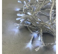 Гирлянда Нить 10м Белая с Мерцанием Белого Диода 24В, 100 LED, Провод Прозрачный ПВХ, IP54 PST100BLW-10-1W