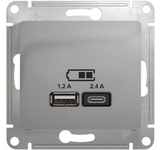 Розетка встраиваемая USB Type A+С (алюминий) Systeme Electric GSL000339