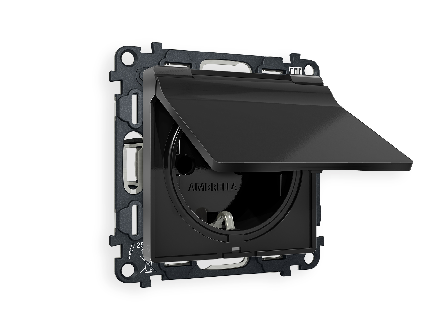 Розетка Ambrella Volt ALFA с заземлением с шторками и защитной крышкой 2P+E 16A-250V IP44 QUANT MA808010_AMB