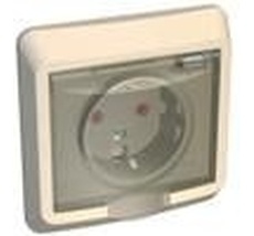Розетка встраиваемая с заземлением, шторками и крышкой (кремовый) IP44 Systeme Electric PC16-044K