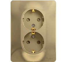 Розетка встраиваемая двойная с заземлением и шторками (титан) Systeme Electric GSL000426