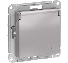 Розетка встраиваемая с заземлением, шторками и крышкой (алюминий) Systeme Electric ATN000346