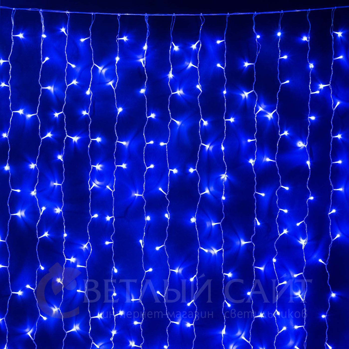 

Гирлянда Занавес 2 x 3 м Синий 220В, 600 LED, Провод Прозрачный ПВХ, IP20 01-171, 01-171