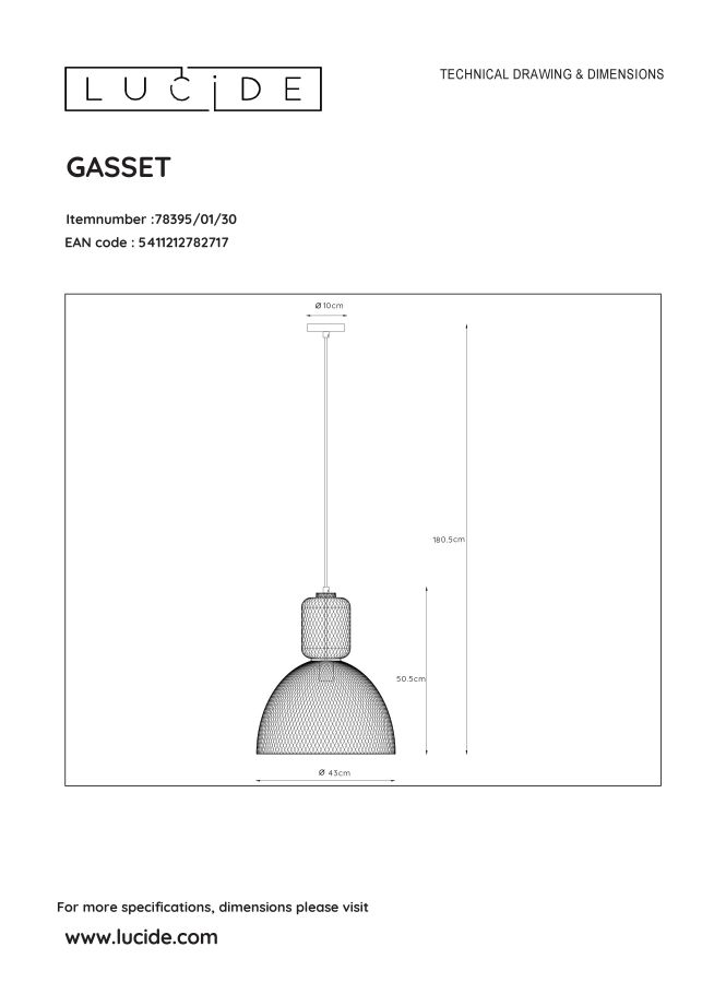Подвесной светильник Lucide GASSET 78395/01/30