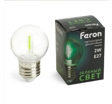 Лампа светодиодная G45 шар 2W 230V E27 зеленый Feron 48935_FR