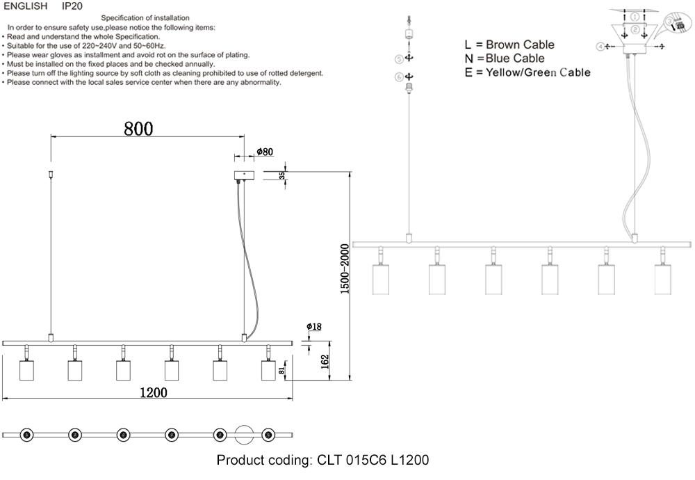 Потолочный светильник Crystallux RIVO SP6 L1200 BL_CR