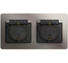 Розетка встраиваемая двойная с заземлением, шторками и крышкой (платина) IP44 Systeme Electric GSL001247