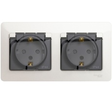Розетка встраиваемая двойная с заземлением, шторками и крышкой (перламутровый) IP44 Systeme Electric GSL000647