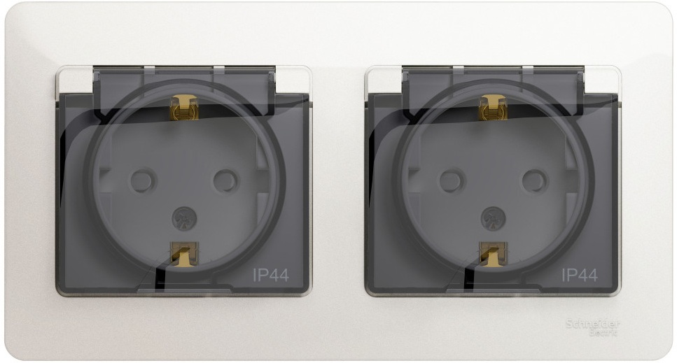 Розетка встраиваемая двойная с заземлением, шторками и крышкой (перламутровый) IP44 Systeme Electric GSL000647