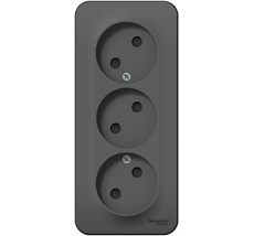 Розетка накладная тройная без заземления со шторками (антрацит) Systeme Electric BLNRA001316