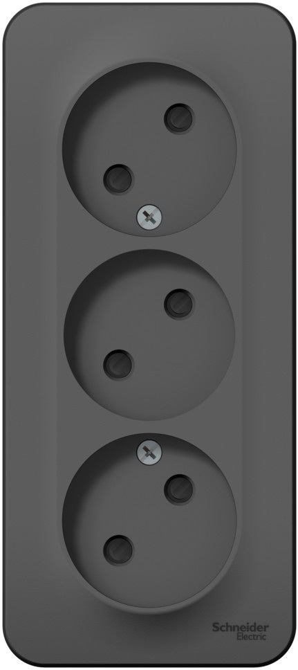 Розетка накладная тройная без заземления со шторками (антрацит) Systeme Electric BLNRA001316