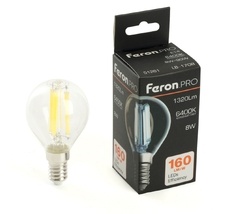 Лампа светодиодная филамент G45 шар 8W 175-265V E14 6400К Feron 51261_FR