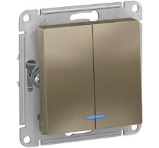 Выключатель встраиваемый двухклавишный с подсветкой (шампань) Systeme Electric ATN000553