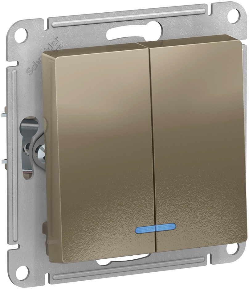 Выключатель встраиваемый двухклавишный с подсветкой (шампань) Systeme Electric ATN000553