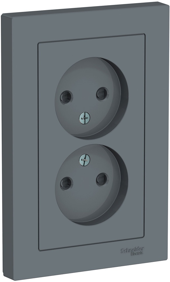 Розетка встраиваемая двойная без заземления со шторками (грифель) Systeme Electric ATN000722