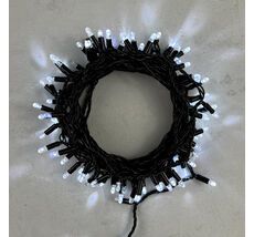 Гирлянда Нить с Колпачком 10м Белая с Мерцанием Белого Диода 24В, 100 LED, Провод Черный ПВХ, IP65 PST100BLWCAP-11-1W