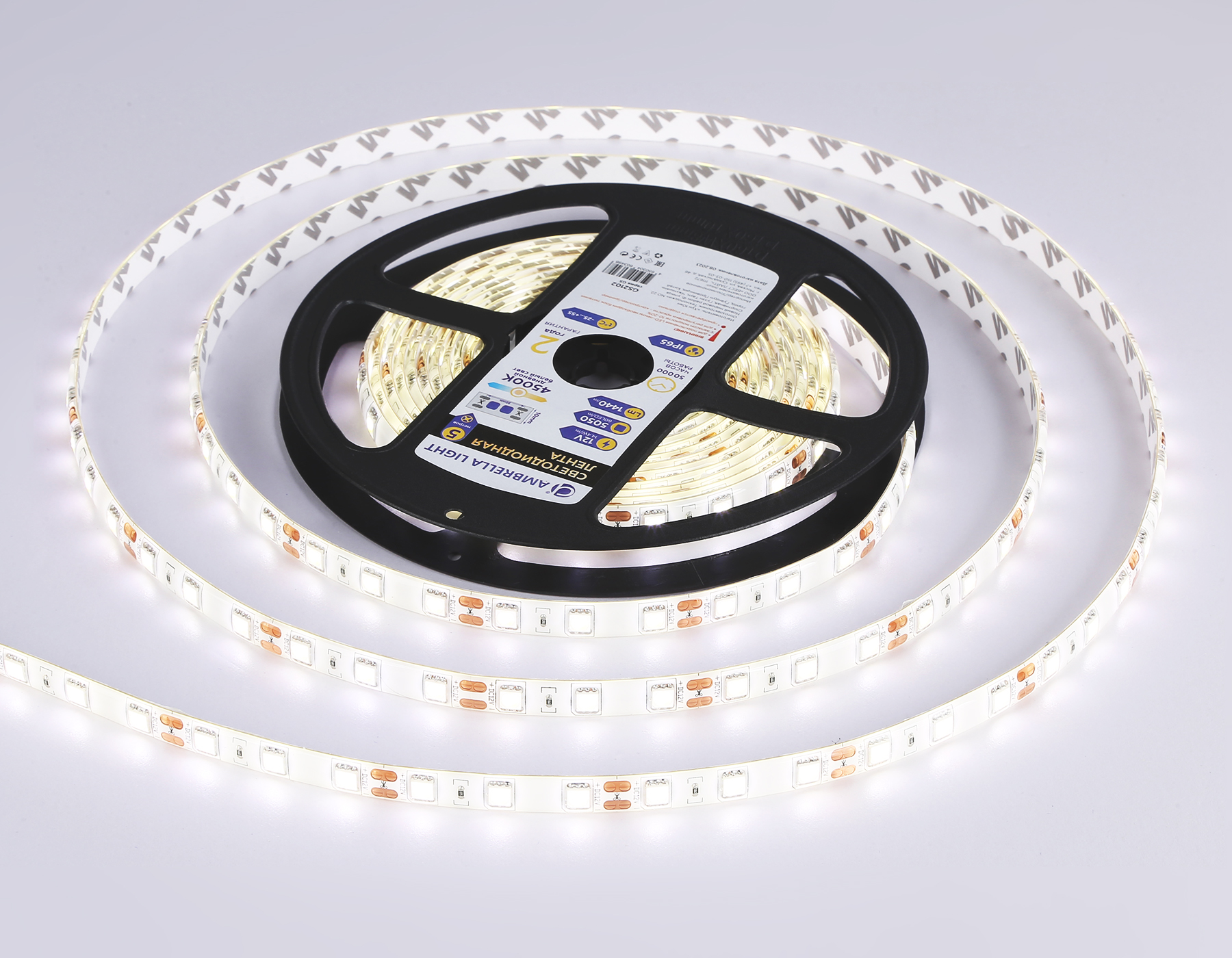 Светодиодная лента 5050 60Led, 14.4W m, 12V IP65 4500K 5m Ambrella Light GS GS2102_AMB