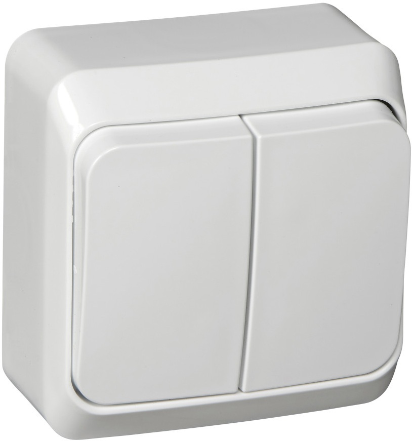 Выключатель накладной двухклавишный с подсветкой (белый) Systeme Electric BA10-006B