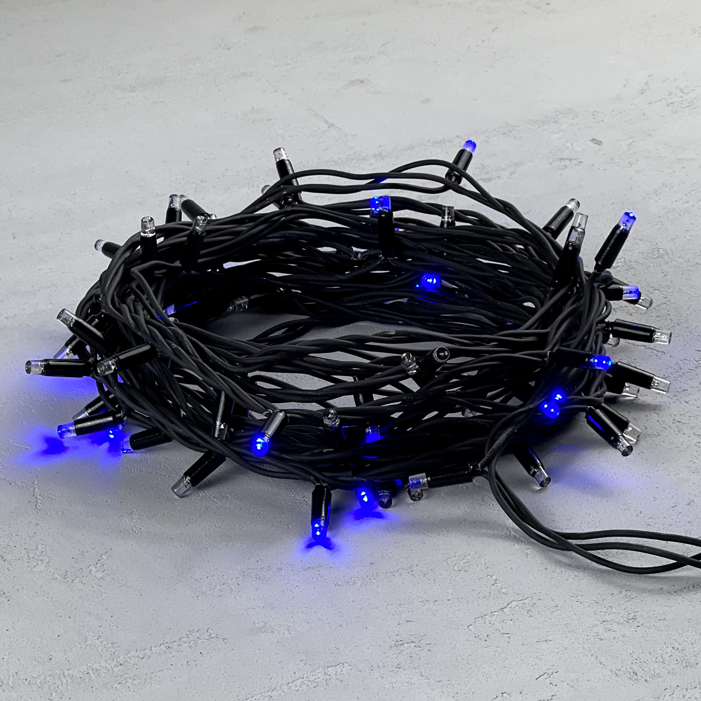 Гирлянда Нить 10м Синяя с Мерцанием Каждого Диода 220В, 75 LED, Провод Черный Каучук, IP65 LL75ABL-1-2B