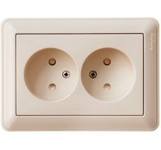 Розетка встраиваемая двойная без заземления со шторками (слоновая кость) Systeme Electric RS16-254-28