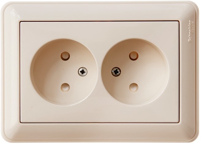 Розетка встраиваемая двойная без заземления со шторками (слоновая кость) Systeme Electric RS16-254-28