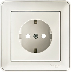 Розетка встраиваемая с заземлением и шторками (белый) Systeme Electric RS16-152-18