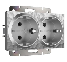 Розетка двойная с заземлением (серебряный) Hummer a052074_WR