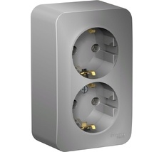 Розетка накладная двойная с заземлением (алюминий) Systeme Electric BLNRA010213