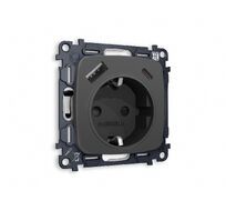 Розетка Ambrella Volt OMEGA мягкое касание 2USB A+C 20W быстрая зарядка с заземлением и шторками 2P+E 16A-250 QUANT MO910010_AMB