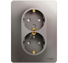 Розетка встраиваемая двойная с заземлением и шторками (платина) Systeme Electric GSL001226