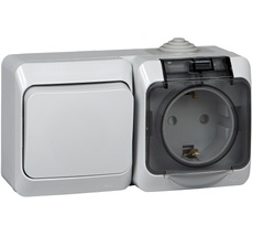 Розетка накладная с заземлением и крышкой с одноклавишным выключателем (серый) Systeme Electric BPA16-241C