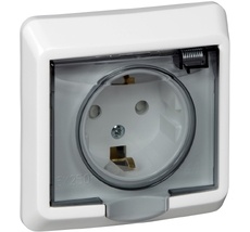Розетка встраиваемая с заземлением, шторками и крышкой (белый) IP44 Systeme Electric PC16-044B